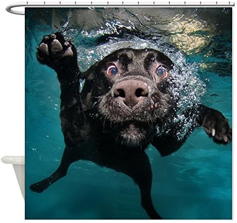 Pillow Cushion Shop Dog Puppy Black Underwater Funny Animal Bathroom Shower Curtain 72X72 Inch/180X180 cm