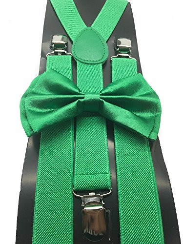 Royal Green Color Wedding Accessories Adjustable Bow Tie & Suspenders