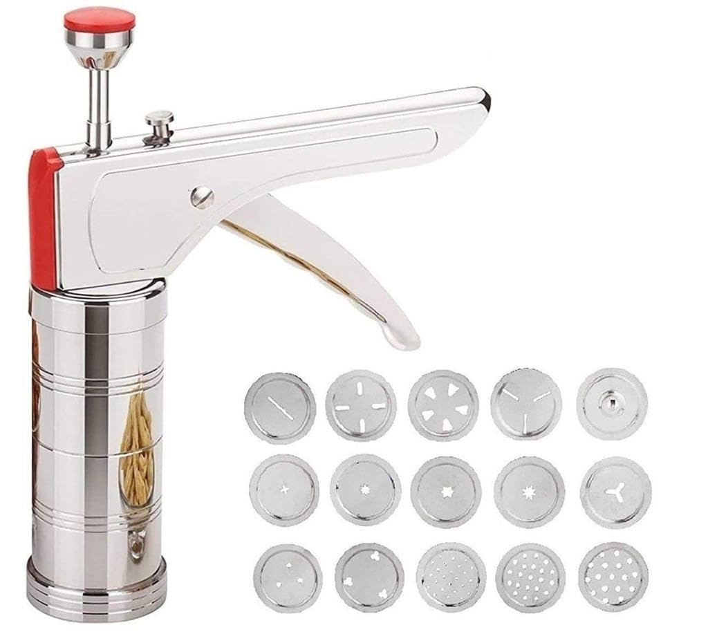 Photo 1 of Stainless Steel Kitchen Press Noodles Murukku Manual Sev pasta noodle Maker 15 Blades | Sev Sancha Chakli Machine Indian Snacks Maker | Gathiya Murukulu Janthikulu | Idiyappam Murukku Farsan Sev |