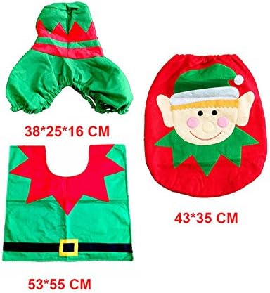 New Santa Claus Toilet Seat Cover and Rug Bathroom Set Christmas Decorations (Light Green)