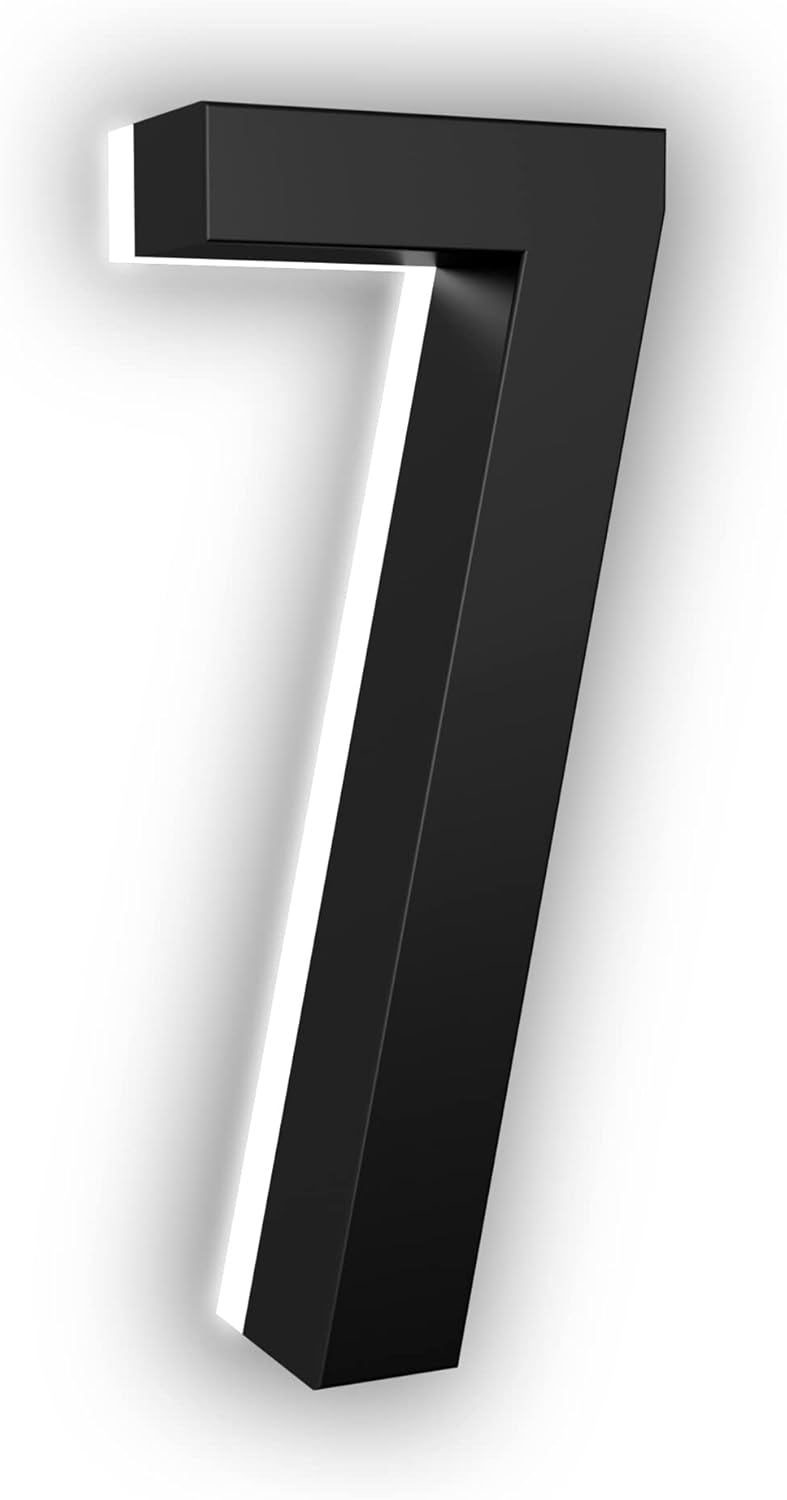 Address Signs - LN LUMANUMBERS - 7 Inch LED House Numbers, ABS-Polymer, Premium Quality, Backlit LED Illuminated Home Address Number, Lighted House Numbers, Modern Address Numbers (7, Black)