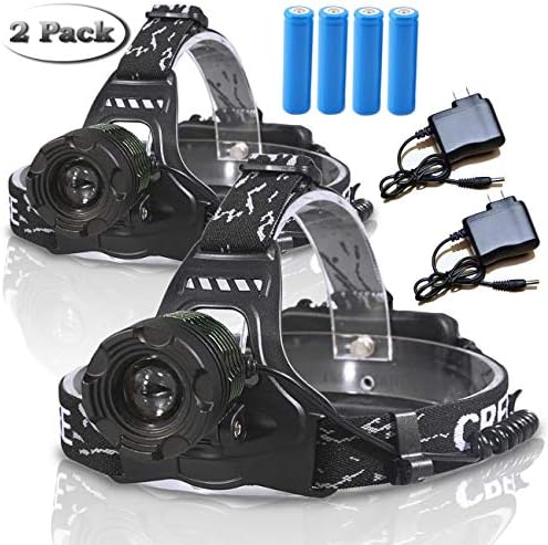 20000 Lumen Brightest Led Rechargeable Headlamp Flashlight (2 PACK), MOCCO Waterproof Adjustable Focus Light 3 Mode Headlight illumination Super-Bright Head Lamp Torch with Batteries and Chargers