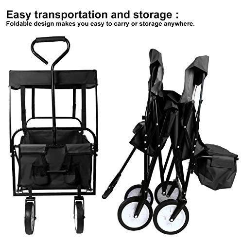 Flex HQ Collapsible Outdoor Utility Wagon Cart with Top Canopy Black with New and Improved Extra Padding