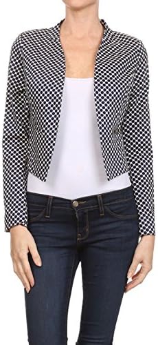 Bangbangusa Womens Polka Dots Patterned Open Front Cropped Blazer (M, Navy)