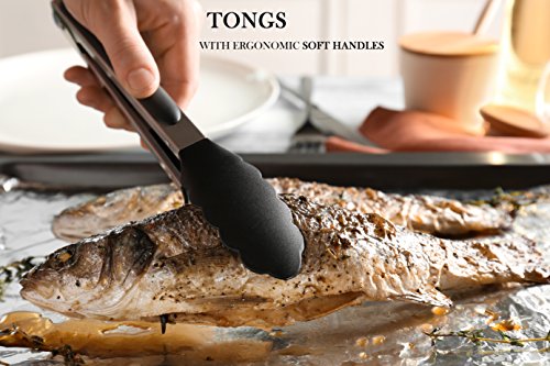 Kitchen utensil set - cooking utensils - kitchen tools - spatula - free bonus: corkscrew wine bottle opener stopper - spatula - tongs - whisk - soup ladle - pasta server - nonstick utensils set