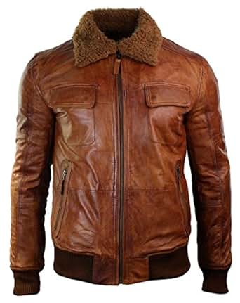 Aviatrix Mens Washed Rust Removable Fur Collar Pilot