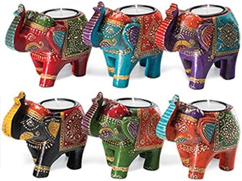 SimplyChill Hand Painted Indian Elephant Tealight Candle Holders/Ornaments - Six colours available (Black)
