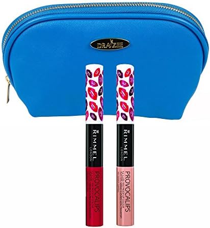 Rimmel ‘Provocalips’ Kissproof Lipstick Kit in Two Shades (0.14 Oz Each), Play with Fire and Skinny Dipping with Deep Blue Draizee Leather Cosmetic Bag