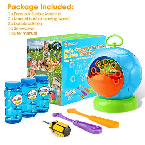 Bubble Machine - Bubble Machine for Kids with 3 Bottles of Bubble Solution and 2 Hand Bubble Wands - Durable and Portable Automatic 800+ Bubble Machine for Christmas, Parties, Wedding (Football Shape)