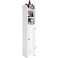 VASAGLE Small Bathroom Storage Corner Floor Cabinet with Door, 7.9 x 7.1 x 36.2 Inches, Bathroom Organizer, Narrow Toilet Paper Storage Cabinet, Adjustable Shelves, Cloud White UBBC311W01