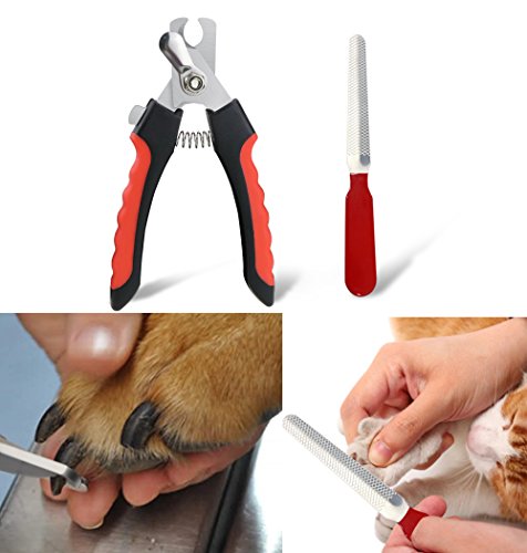 CEESC Pet Nail Clipper for Dogs and Cats, Sharp Nail Trimmer with Nail File Together, Red Essential Grooming Kit