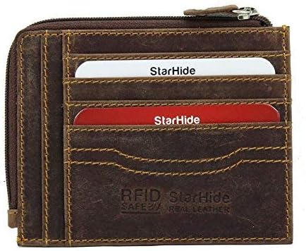 STARHIDE Small Zipped Wallet for Men Women, Brown, 12.5cm x 9.5cm - Image 5