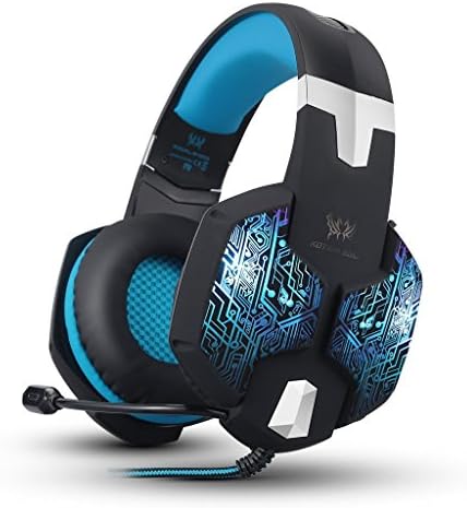 ECOOPRO Stereo Gaming Headset with Microphone - 3.5mm Over Ear Headphones -LED Lights &amp; Volume Control on Ear Cups for PC,MAC (Blue)