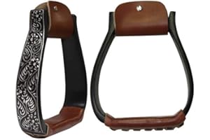 New Black Aluminum Western Saddle Stirrups with Engraved Silver and Crystal Rhinestones