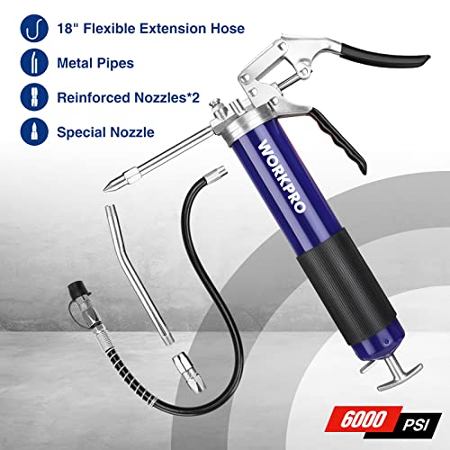 WORKPRO Grease Gun Kit, 6000PSI Heavy Duty Grease Gun with 18inch