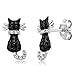 Gem Stone King 925 Sterling Silver Black and White Cubic Zirconia CZ Cat Stud Earrings For Women (0.54 Cttw, 1/2 Inch)