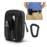 AIRSSON Universal Tactical Molle Pouch EDC/EMT Gear Tool Gadget Belt Outdoor Waist Bag Pocket Organizer with Cell Phone Holster for iPhone X Samsung S8 & Less Than 6.2" Smartphone+Carabiner (Black)