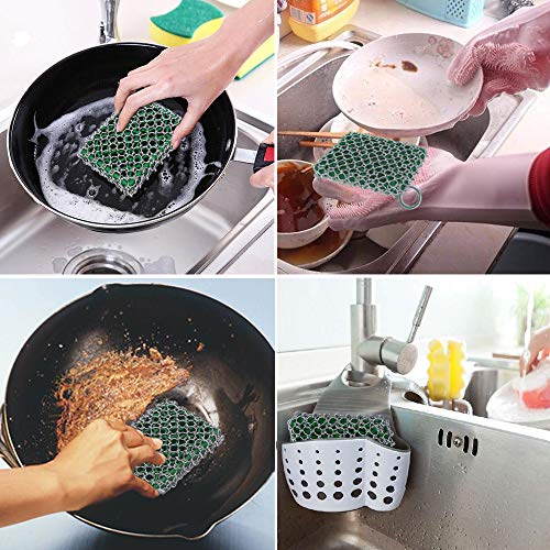 Cast Iron Skillet Cleaner Brush,Premium 316L Stainless Steel Chainmail Cleaning Scrubber Set with Silicone Insert,Kitchen Brush for Sink,Pot, Pan, Pre-Seasoned Pan,Dutch Ovens Waffle Pans Scraper