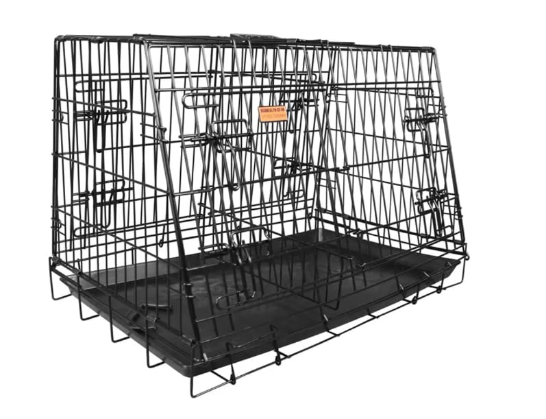 DogHealth Double 4‑Door Sloped Car Cage – Dual‑Dog Travel Crate with Removable Divider, Escape Hatch & Fold‑Flat Design