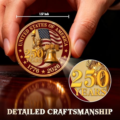 FLAGWIX 250 Anniversary Coin 1776-2026 - USA 250th Anniversary Merchandise Commemorative Coin - American Patriotic 4th of July Celebration Decorations Gifts for Men Veterans History Lover