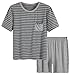 Latuza Men's Summer Sleepwear Striped Design Casual Pajama Set XL Black Striped