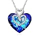 Alantyer Austrian Blue Crystal I Love You Forever Double Heart Princess Pendant Necklace 14K White Gold Plated Chain Necklace for Women Girls Silver Romantic Jewelry Gift 18''