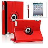 AiSMei Case for iPad 4 (2012), Rotating Stand Case Cover for 9.7'' Apple iPad A1395, A1396, A1397, A1403, A1416, A1430, A1458, A1459, A1460, Bonus Stylus + Film, Red