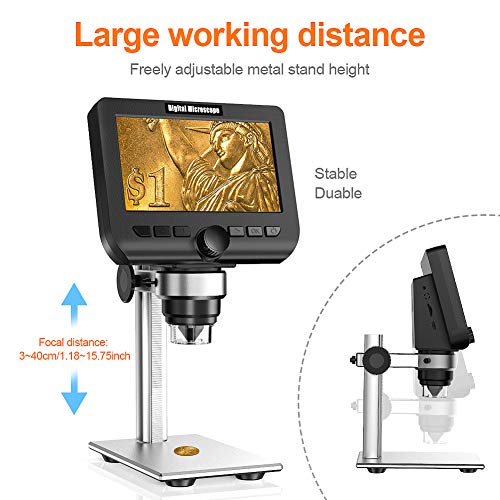 LCD Digital Microscope, YINAMA 4.3 Inch 1080P 2 Megapixels 1000X Magnification Zoom Wireless USB Stereo Microscope Camera, Compatible with iPhone Android, iPad MAC Windows