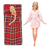 Barwa Christmas Accessory Plaid Sleeping Bag wih Pink Pajamas for Barbie Doll Xmas Gift
