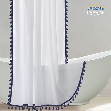 Amazon Com Uphome Tassel Shower Curtain White Fabric Shower