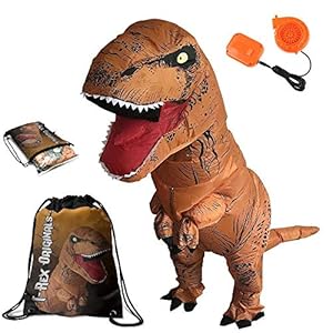 Dinosaur Costume Adult T-Rex Inflatable Suit with Exclusive Brown Dino Drawstring Bag