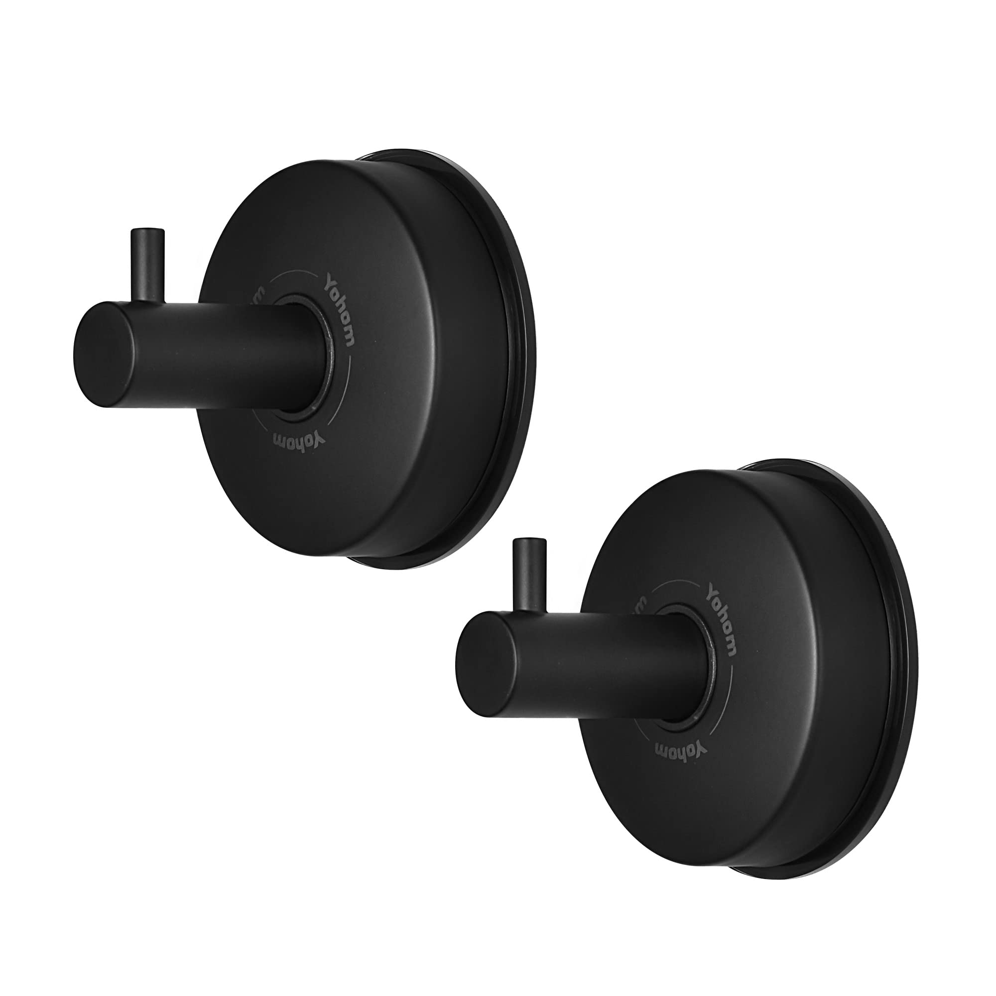 YOHOM Vacuum Suction Cup Towel Hooks Stainless Steel Bathroom Suction Hooks Sucker Shower Hook Suction Towel Holder for Kitchen Wall Heavy Duty Towel Hanger Coat Robe No Drill Matte Black 2Pcs