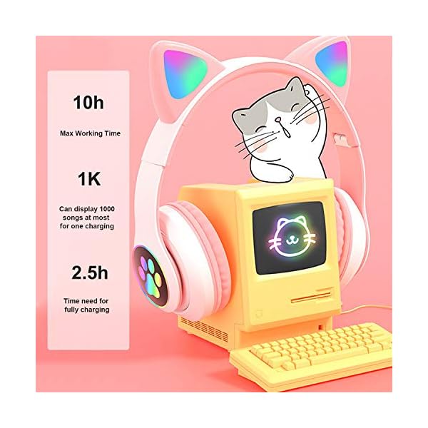 HuPop-Kids-Headphone-Cat-Ear-Headphone-Foldable-Bluetooth-Flashing-LED-Light-Up-Wireless-Over-Ear-Headset-with-Microphone-Compatible-with-iPhoneSmartphoneiPadTablet-Pink HuPop Kids Headphone - Cat Ear Headphone Foldable Bluetooth Flashing LED Light Up Wireless Over Ear Headset with…