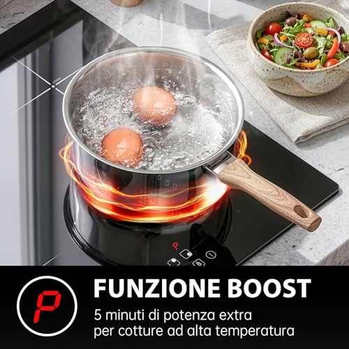 SNDOAS Piano Induzione 4 Fuochi 60 cm, 7000W Piano Cottura Induzione, Funzione Boost, 9 Livelli di Potenza, Timer 99 Min, Controllo Touch, Piastra Induzione Incasso, con Raschietto di Pulizia