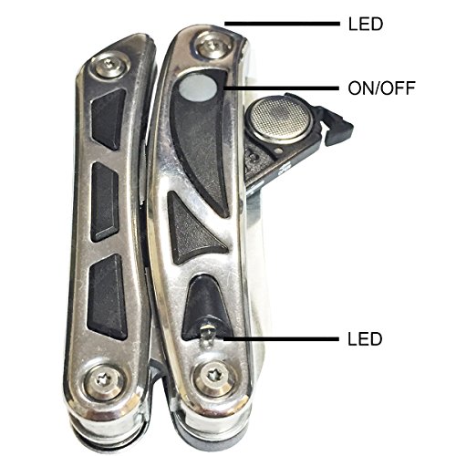 11-in-1 Pocket Plier Multi-Tool with Locking Knife & 2 LED's (Model: MT-LED11-SS)2 Pack