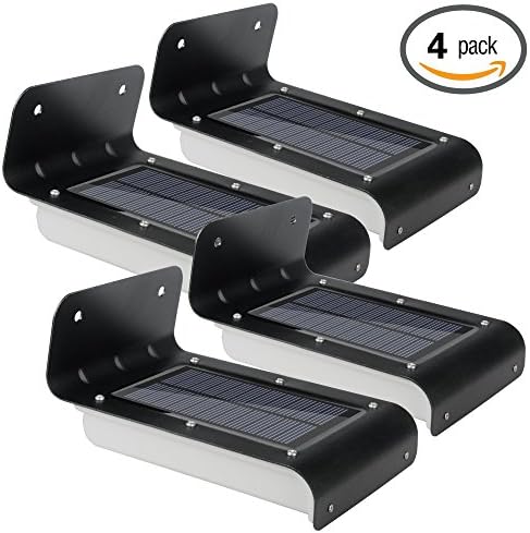 Emart 16 LED Super Bright Outdoor Wireless Solar Light Weatherproof Solar Powered Wall Mount Motion Sensor Light, 4 Pack (Black)
