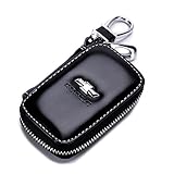 QZS Chevrolet Black Leather Car Key Case Coin Holder Zipper Remote Wallet Key Chain Bag