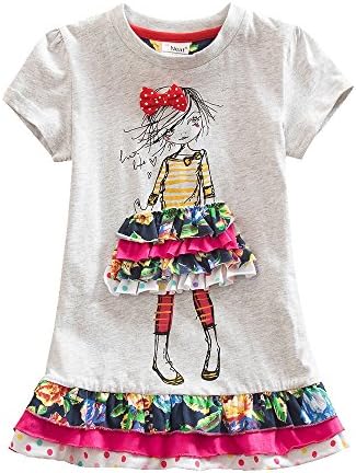 JUXINSU Girl Short Sleeve Dress Summer Wear Cotton Owl Cartoon Embroidery SH6252