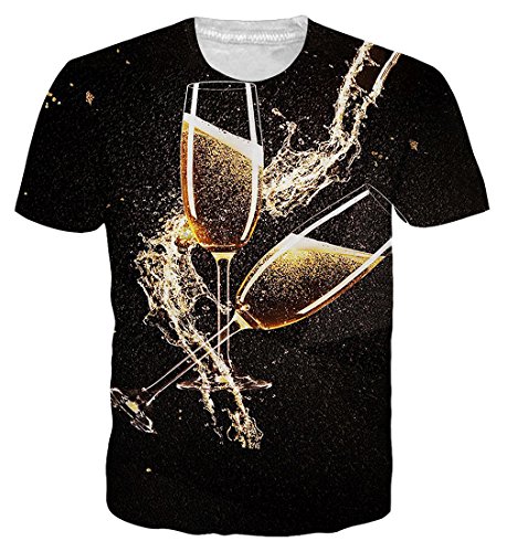 Loveternal Novelty Champagne Glass Printed Graphic T-Shirt Casual Short Sleeve Shirts Regular Fit Summer Top Tee XXL