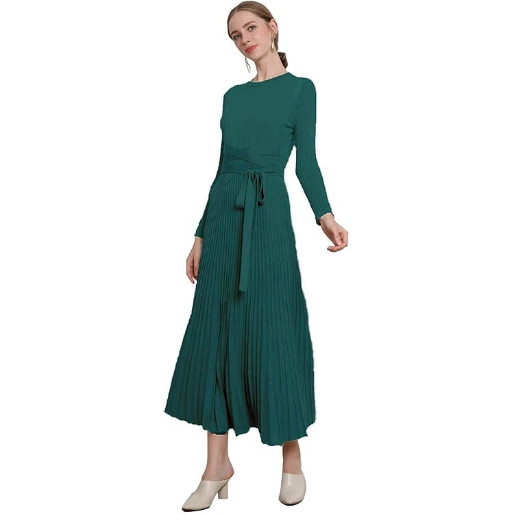 Winter Maxi Knit Dress for Women - Fit and Flare, Long
