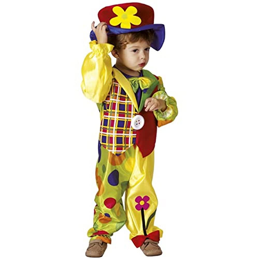 Boland 82256 Children's Cookie Clown Costume with Flowers and Dots, Bow Tie and Button, Carnival, Party, Halloween, Theme Party, Fancy Dress, Theatre