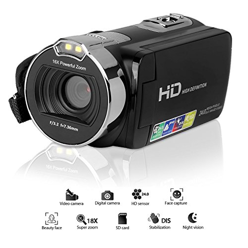 GordVE Video Camera Camcorder HD 1080P 24.0MP 2.7 inch LCD 270 Degrees Rotatable Screen 16X Digital Zoom Digital Camera Recorder