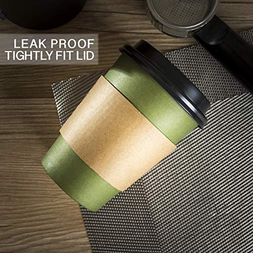 100 Pack Disposable Coffee Cups With Lids by EMP - Disposable And Eco Friendly To Go Coffee Cups - Leak Proof 12 Oz Insulated Coffee Cups - Lids And Sleeves Included