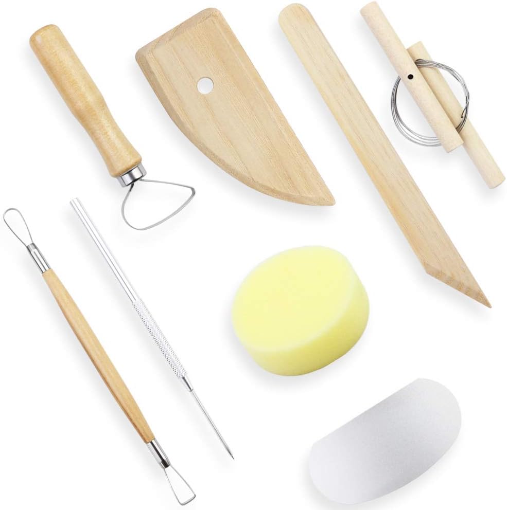 SKPPC 2 Sets Pottery Polymer Clay Tools Kit, The Most Essential Wooden Clay Sculpting Carving Modeling Tools, Ceramic Tools for Clay, Pottery, Modeling, Smoothing, 16 Pieces