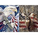 2 Pack DIY 5D Diamond Painting by Number Kit Full Drill Round Rhinestone Embroidery Pictures Arts Craft for Home Wall Decoration, Deer and Eagle(14×18 inch)