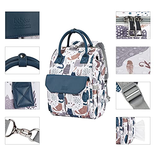 Bebamour Changing Bag Backpack with Changing Mat, Waterproof Nappy Bag Backpack for Mom and Dad, Baby Diaper Bag Nappy Back Pack with Stroller Hook (Grey Cat)