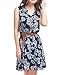 Allegra K Women's Valentine's Day Floral Printed Half Placket Knee Length Sleeveless Spring Belted Dress Large Dark Blue-Floral