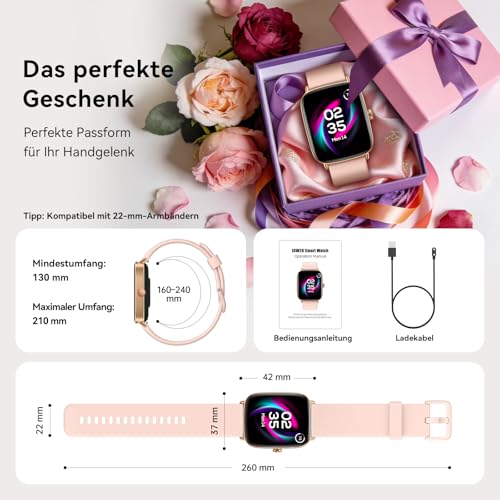 Women's Smartwatch, 1.85 Inch Smart Watch with Phone Function, Fitness Watch with Heart Rate Monitor, Sleep Monitor, SpO2, 110 Sports Modes, Fitness Tracker, IP68 Waterproof Pedometer, Sports Watch for Samsung/iOS/Android