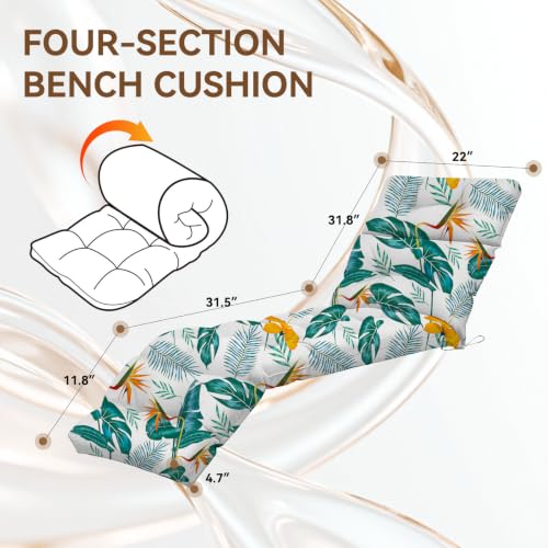 Chaise Lounge Cushion Outdoor, 100% Waterproof Memory Foam Lounge Chair Cushion with Ties for Indoor Outdoor Furniture, Thickened Pool Lounge Chair Cushions 74.4 x 22 x 4.7 Inches, Yellow-Green Leaf