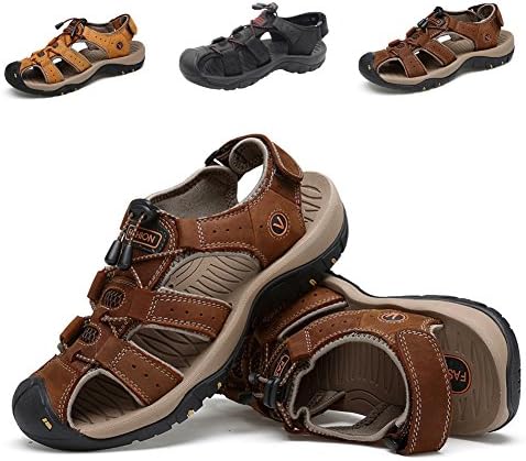ZHShiny Summer Sports Sandals Outdoor Men's Beach Shoes Leather Casual Fisherman Shoe Korean Breathable Water Sandal Dark Brown US12=EU47